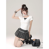Kawaii Y2K Pleated Mini Skirt – Japanese Bow Lace Plaid Chic from Kawaii Stop