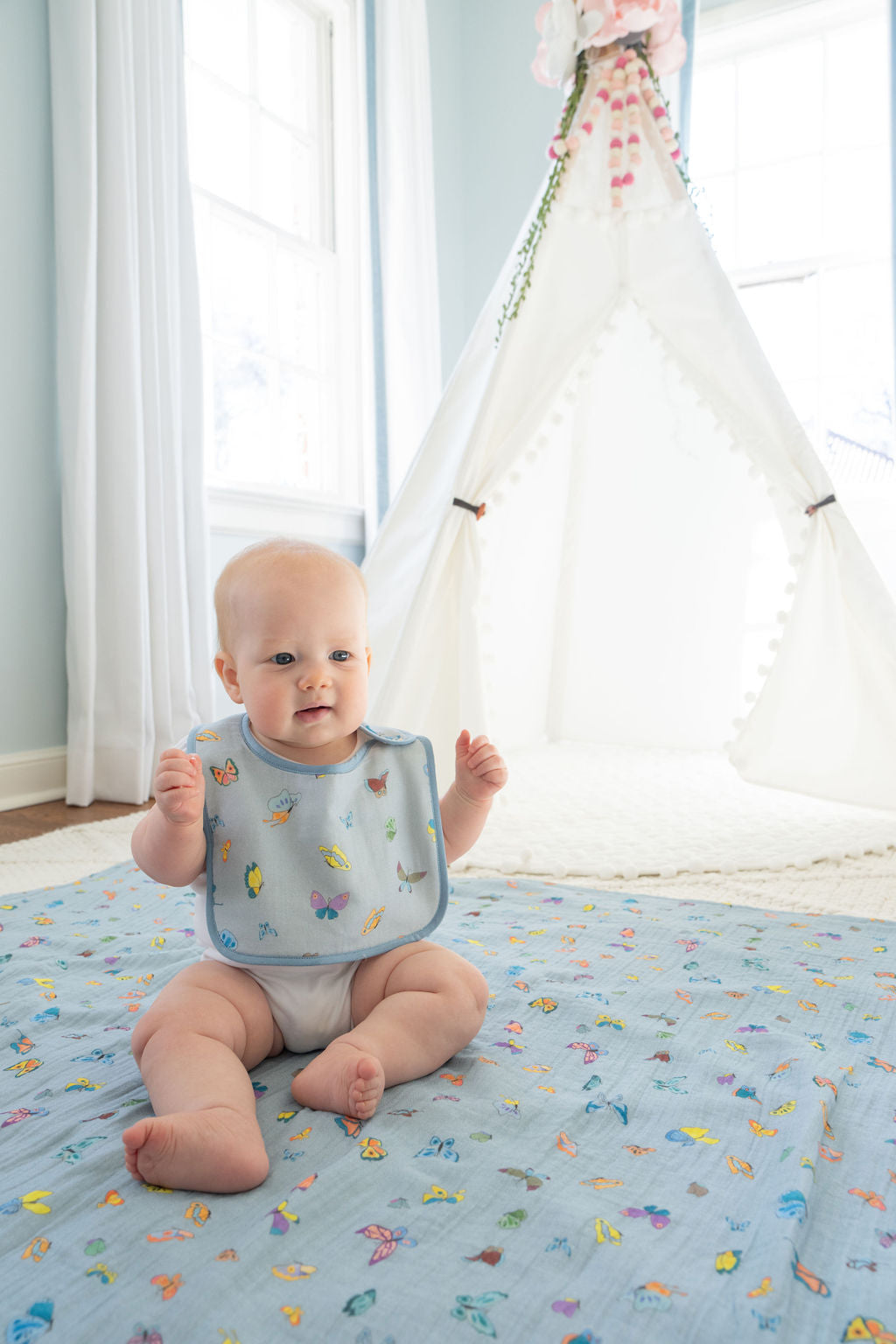 Blue Madame Butterfly Bib from Timo & Violet