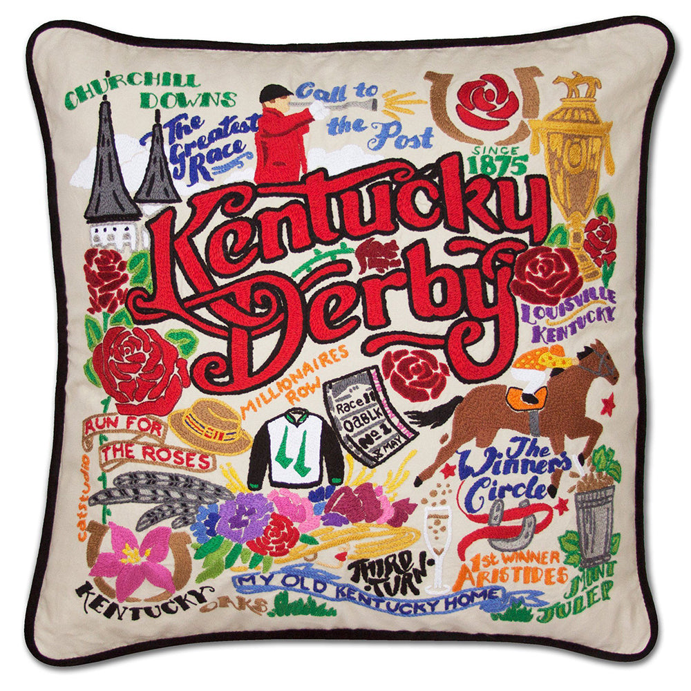 Kentucky Derby Hand-Embroidered Pillow from Quirks!