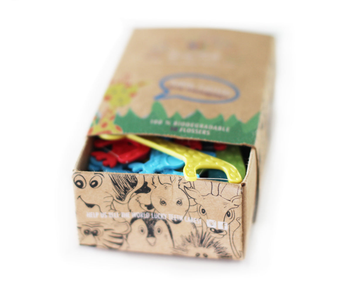 Organic KIDS Dental Floss - 50 units Giraffe Shaped Floss From Lucky Teeth