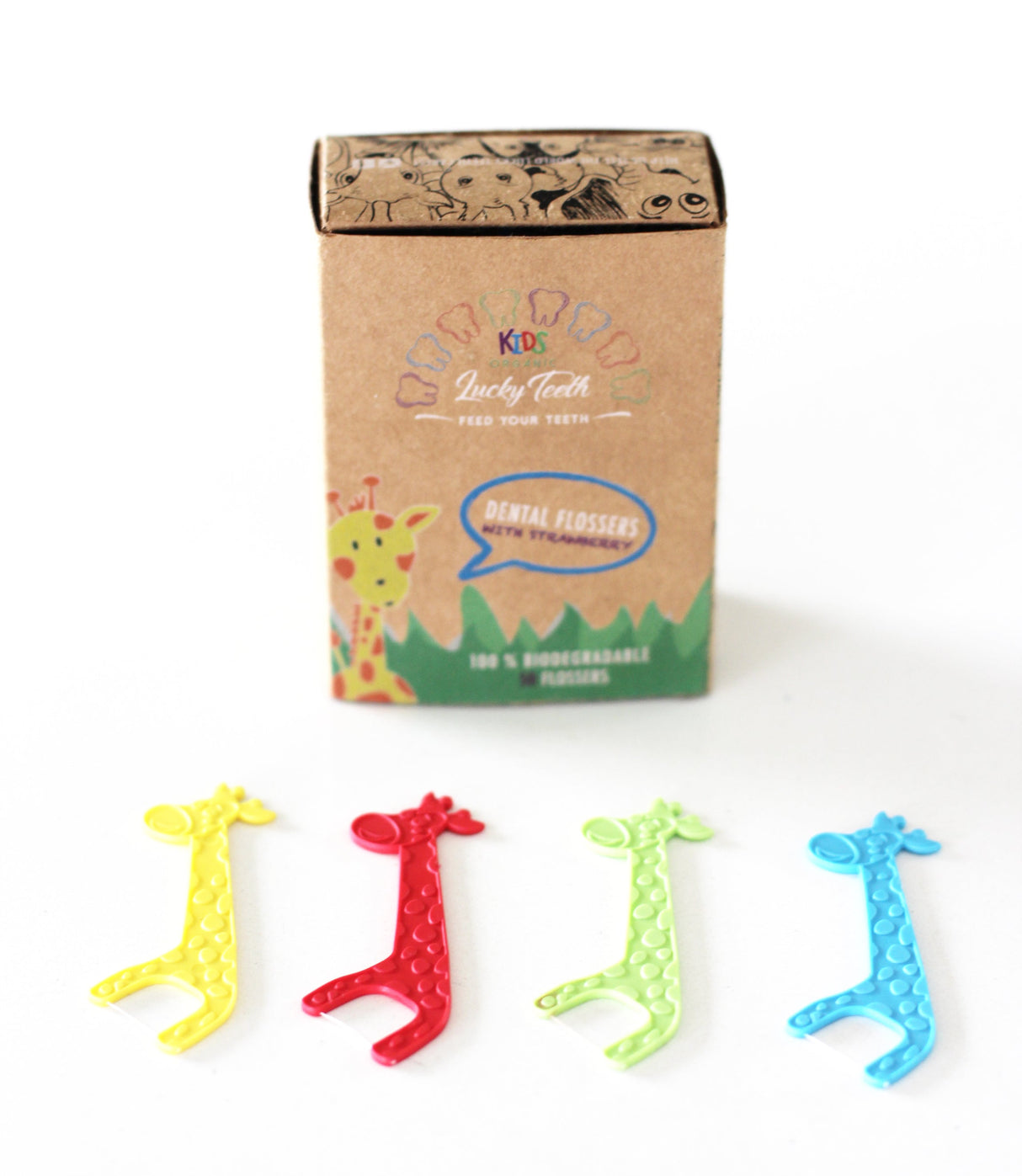 Organic KIDS Dental Floss - 50 units Giraffe Shaped Floss From Lucky Teeth