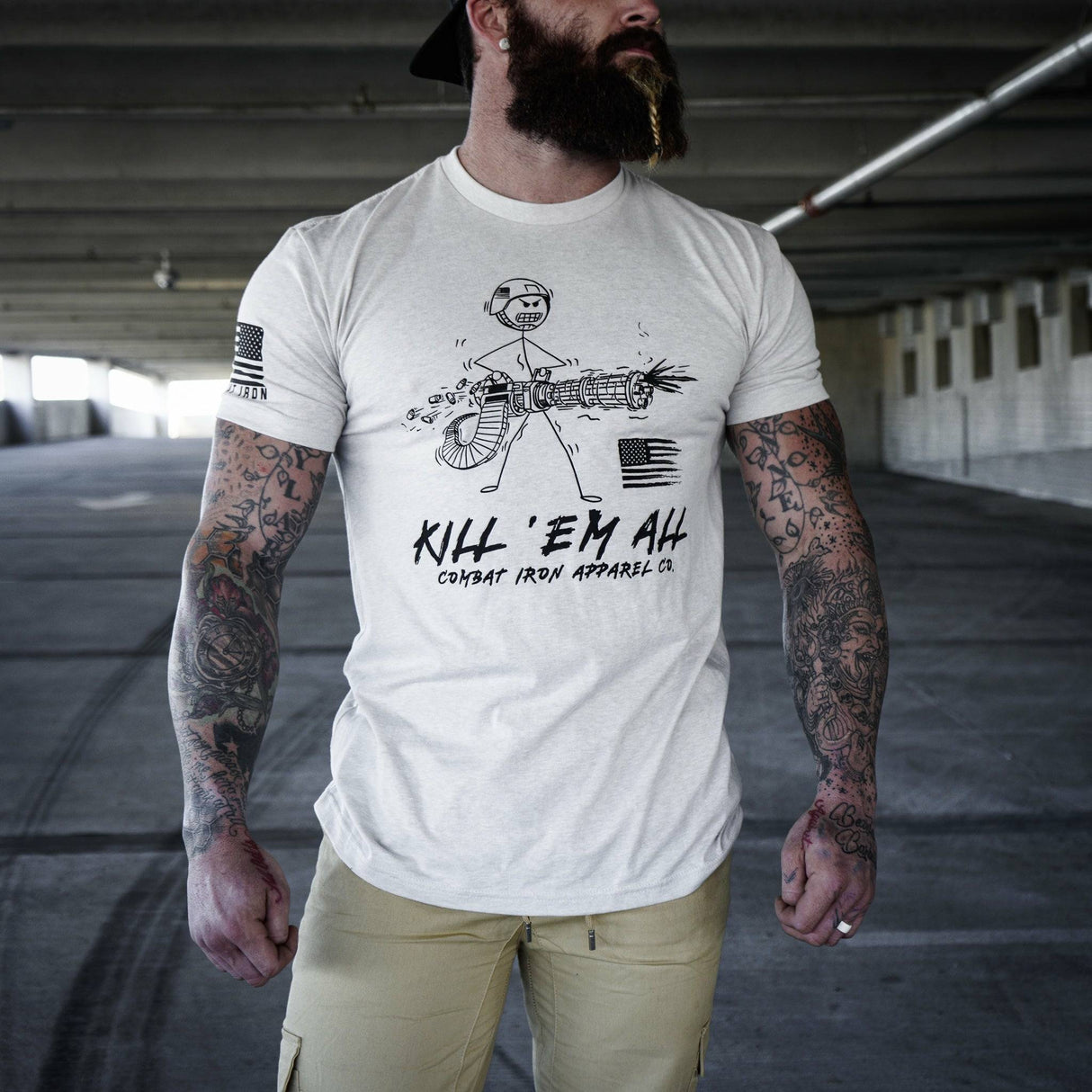 Kill Em' All Machine Gunner Men's T-Shirt From Combat Iron Apparel
