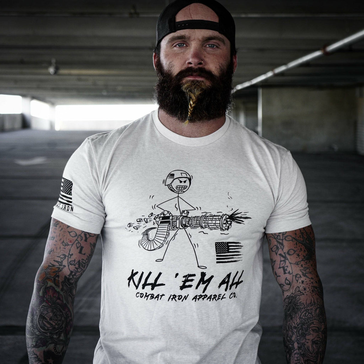 Kill Em' All Machine Gunner Men's T-Shirt From Combat Iron Apparel