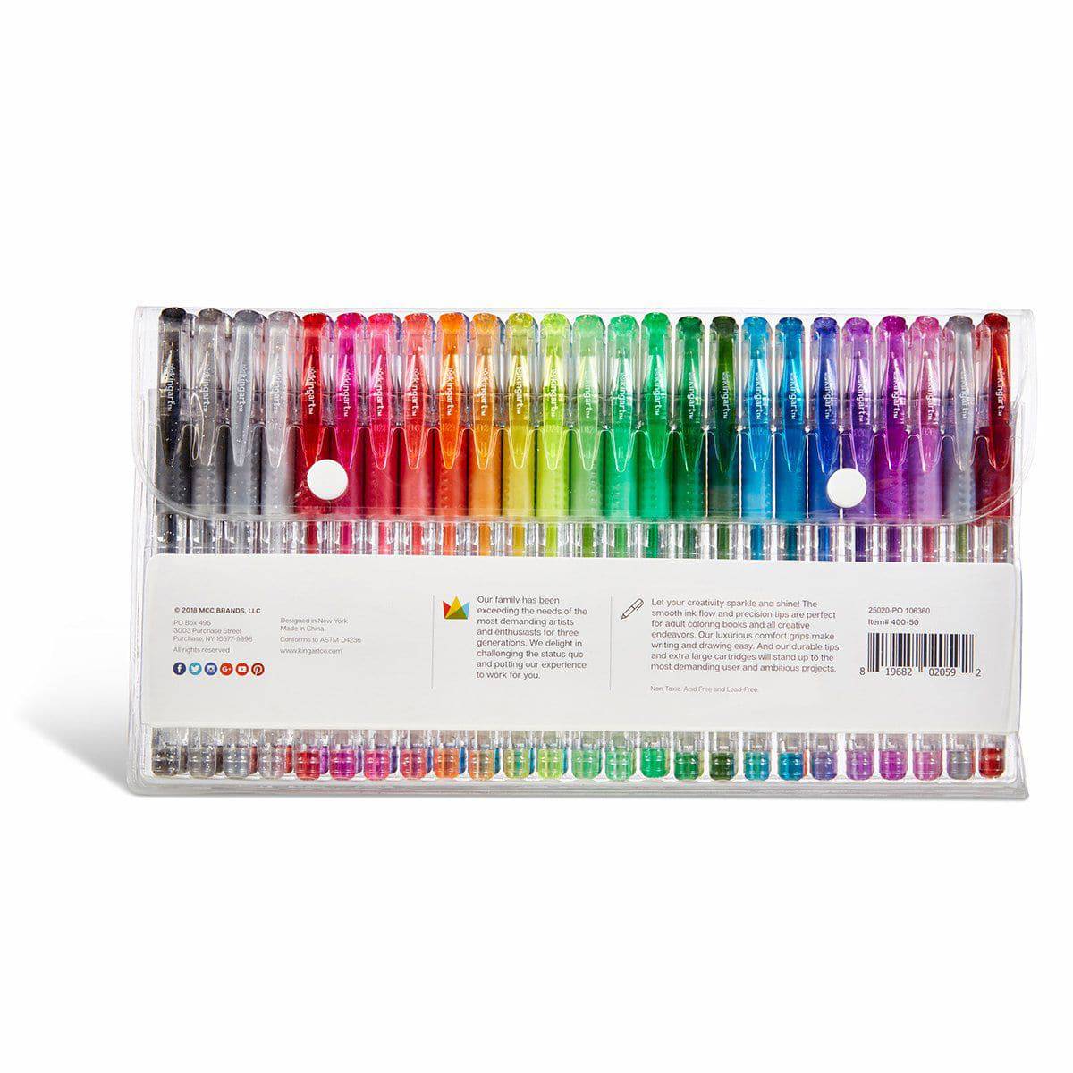 Gel Pens, Soft Grip, 50 Glitter Colors from KINGART