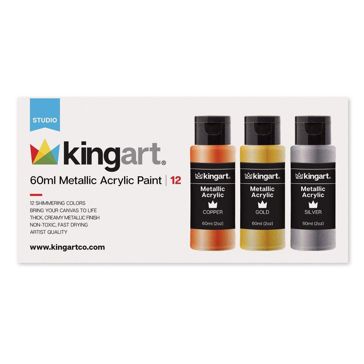 Acrylic Paint 12 Metallic Colors from KINGART