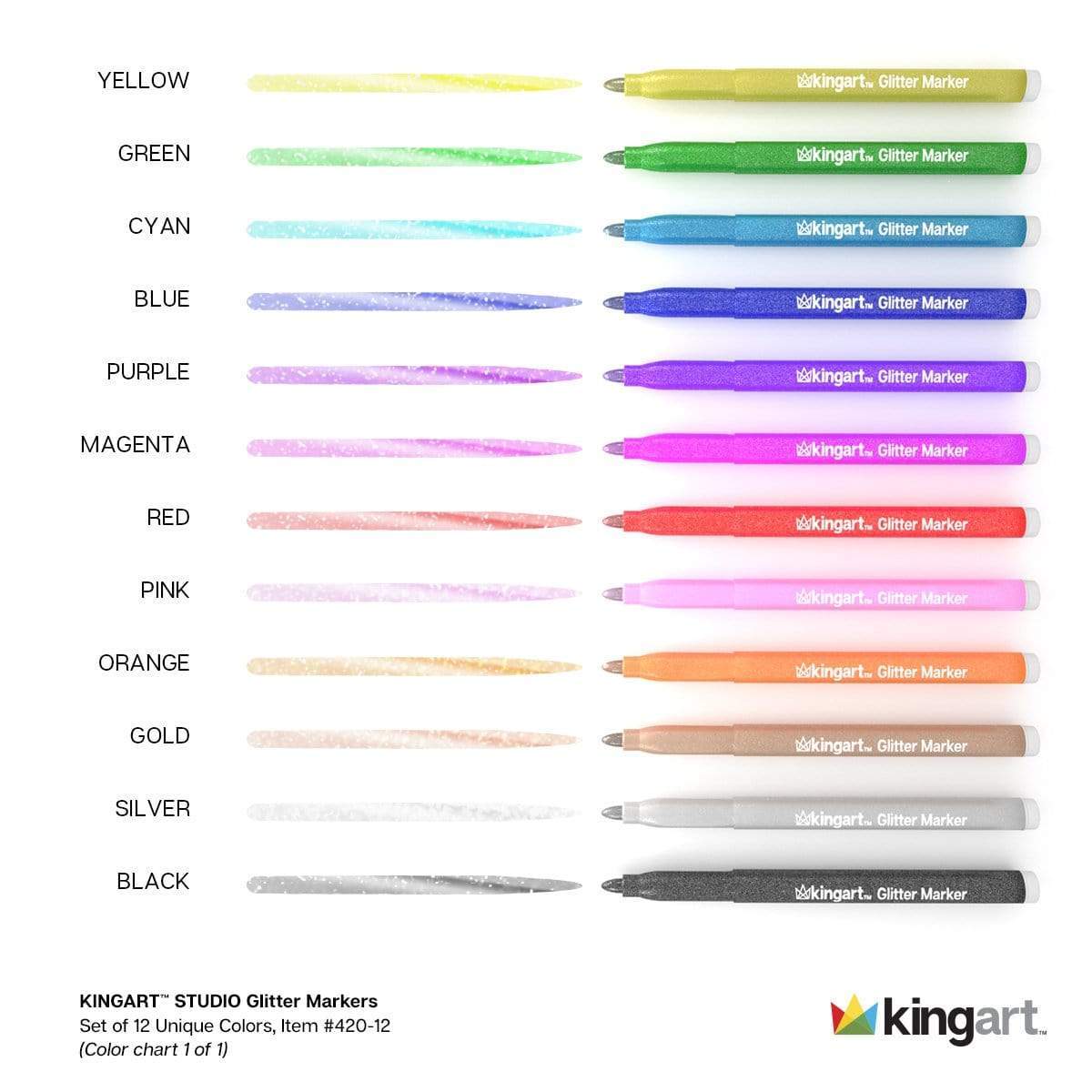 Glitter Markers 12 Colors from KINGART