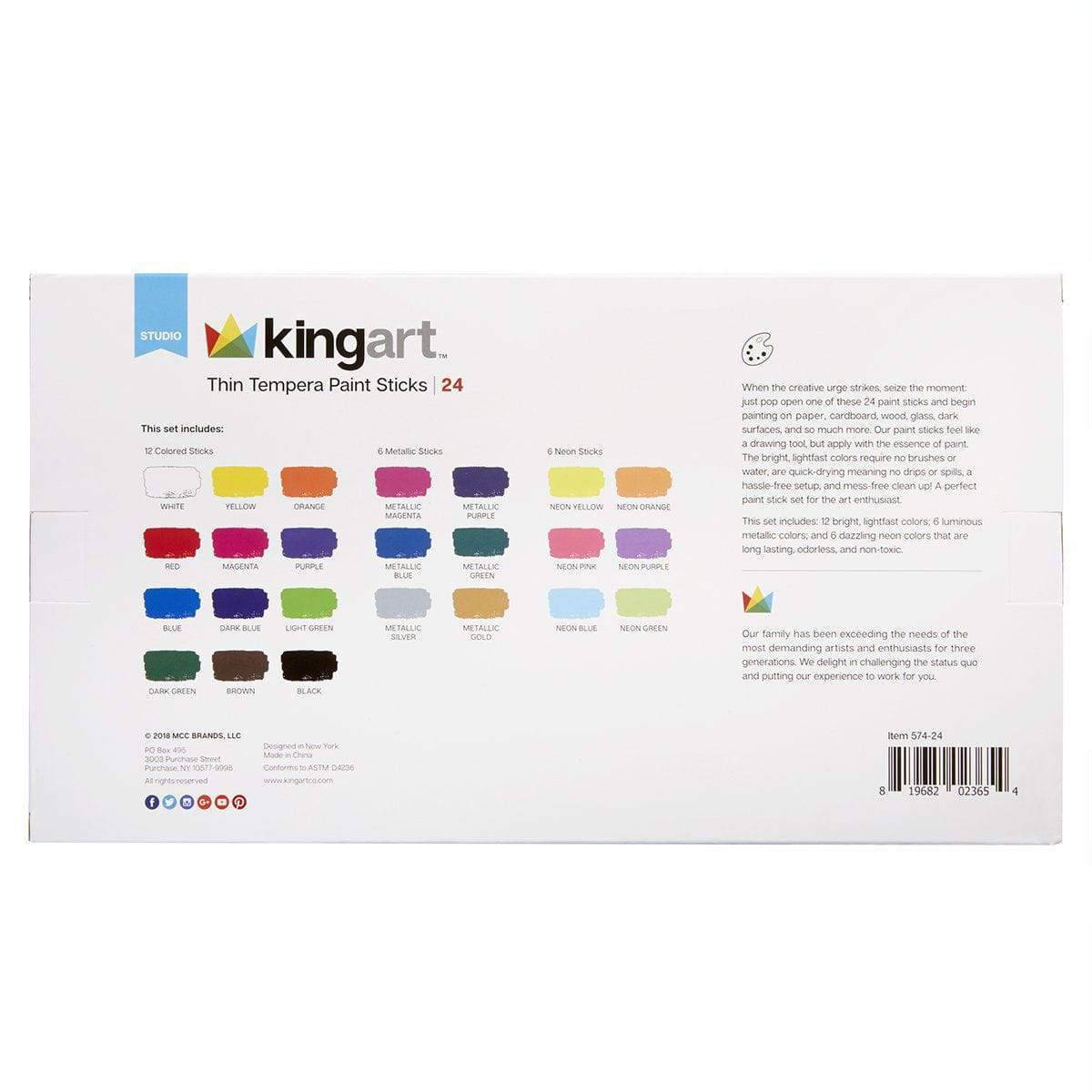 Tempera Paint Thin Sticks, 24 Colors from KINGART