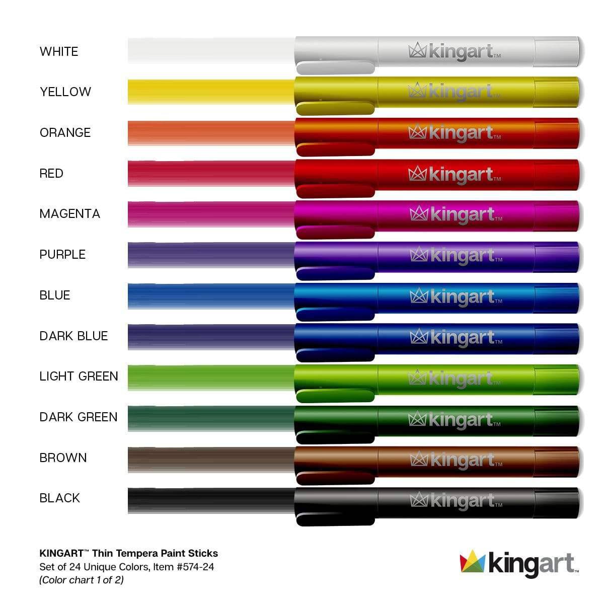 Tempera Paint Thin Sticks, 24 Colors from KINGART