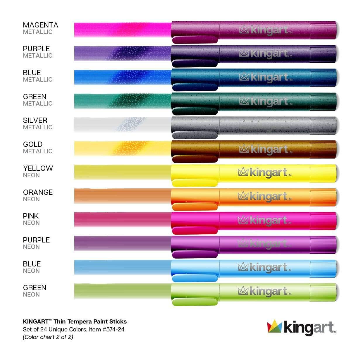 Tempera Paint Thin Sticks, 24 Colors from KINGART