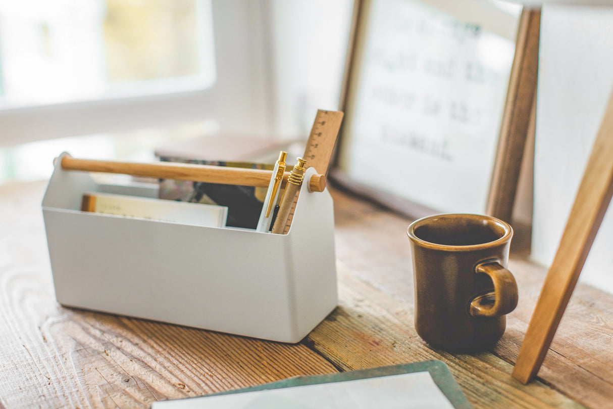 Pen + Desk Organizer - Two Sizes - Steel + Wood from Yamazaki Home