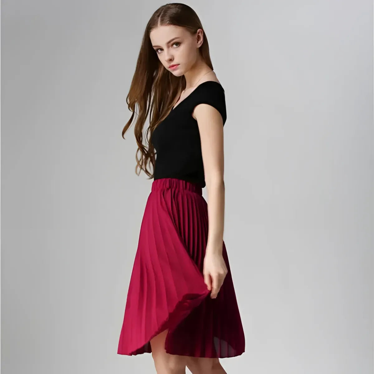 Knife-Pleated Chiffon Skirt from Kawaii Stop