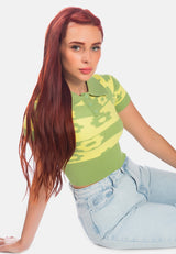 Knitted Floral Striped Crop Polo Tee from London Rag International from London Rag International