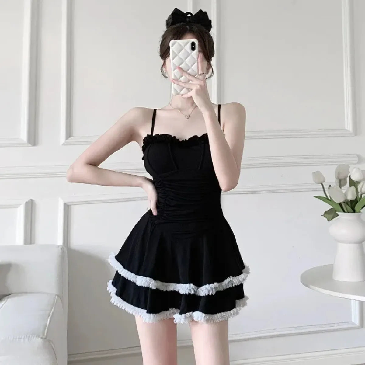 Ruffle One-Piece Swimsuit – Korean Sweet Mini Dress Swimwear from Kawaii Stop