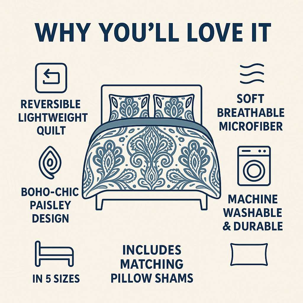 DaDa Bedding Bohemian Summertime White Blue Floral Paisley Bedspread Set (KSX-003) from DaDalogy Bedding Collection