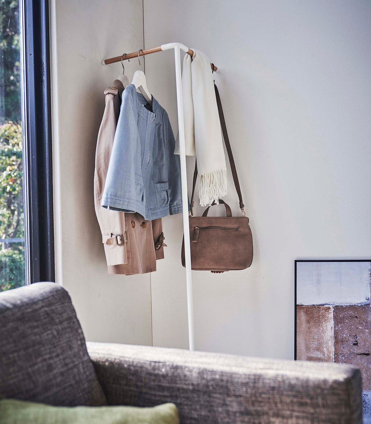 Corner Leaning Coat Hanger (63" H)  - Steel + Wood from Yamazaki Home