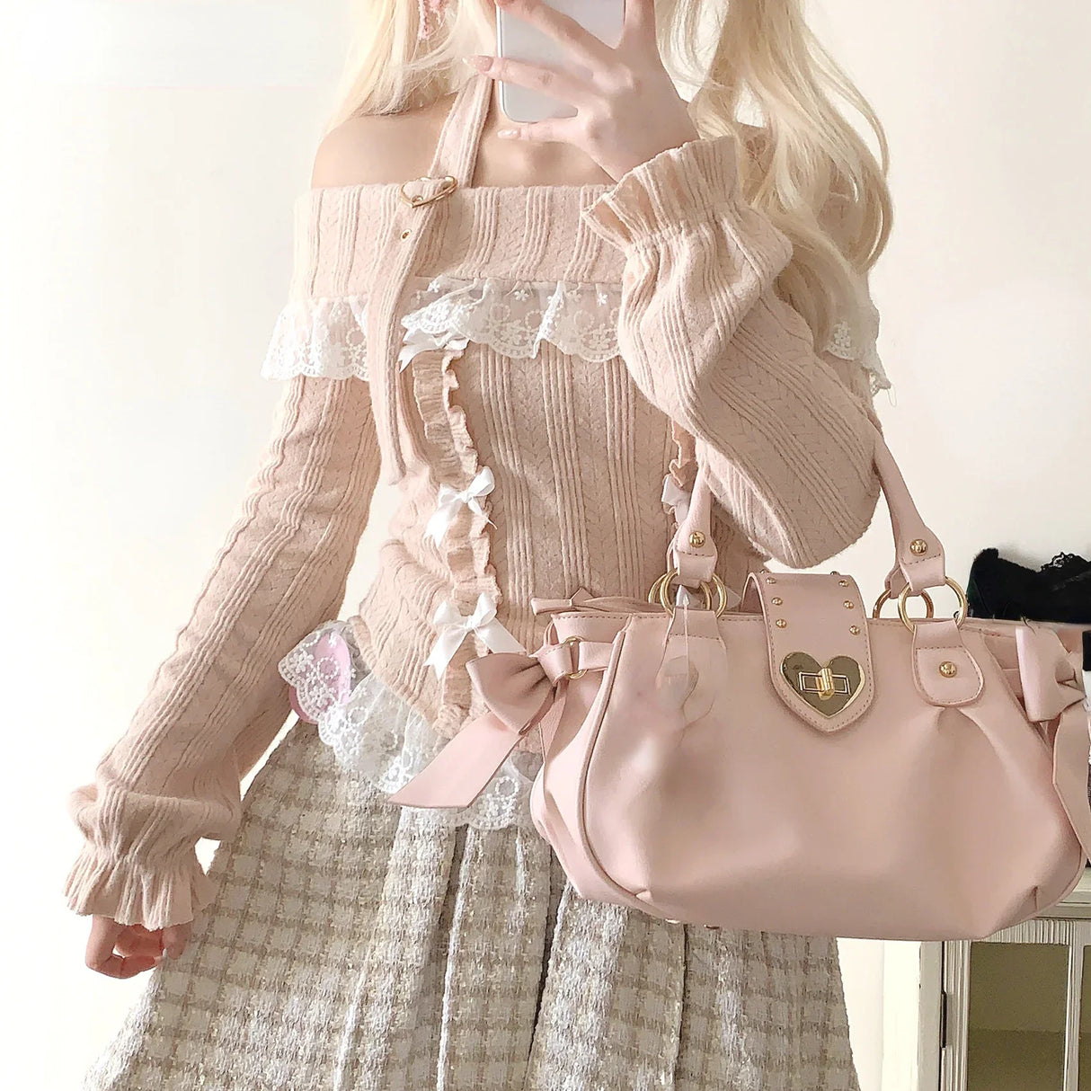 Kawaii Lace Patchwork Knit Top – Halter Neck Lolita Sweater From Kawaii Stop
