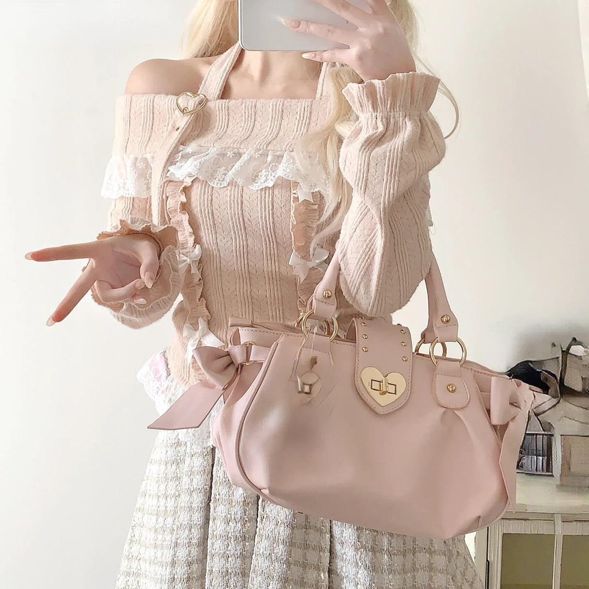 Kawaii Lace Patchwork Knit Top – Halter Neck Lolita Sweater From Kawaii Stop