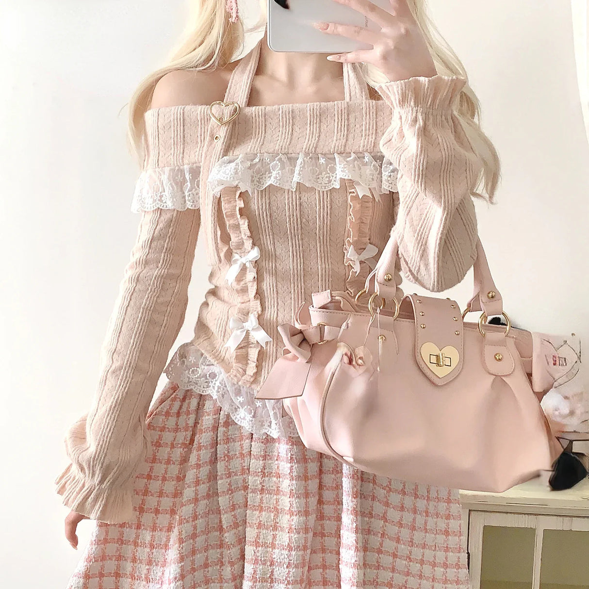 Kawaii Lace Patchwork Knit Top – Halter Neck Lolita Sweater From Kawaii Stop