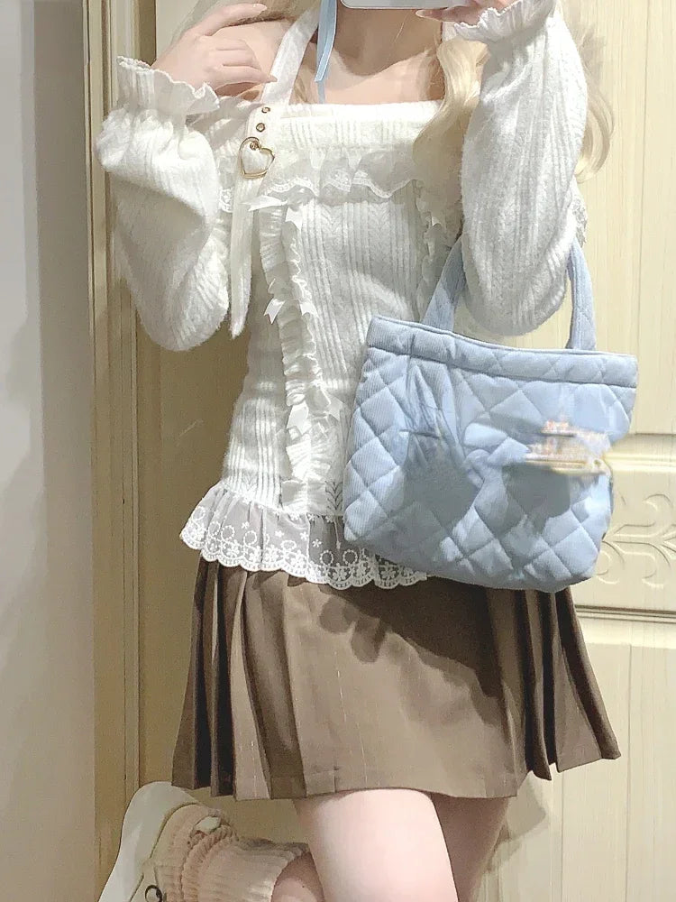 Kawaii Lace Patchwork Knit Top – Halter Neck Lolita Sweater From Kawaii Stop