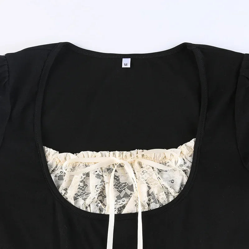 Lace Trim Crop Top: Sweet Square Neck Harajuku Tee From Kawaii Stop
