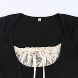 Lace Trim Crop Top: Sweet Square Neck Harajuku Tee From Kawaii Stop