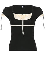 Lace Trim Crop Top: Sweet Square Neck Harajuku Tee From Kawaii Stop