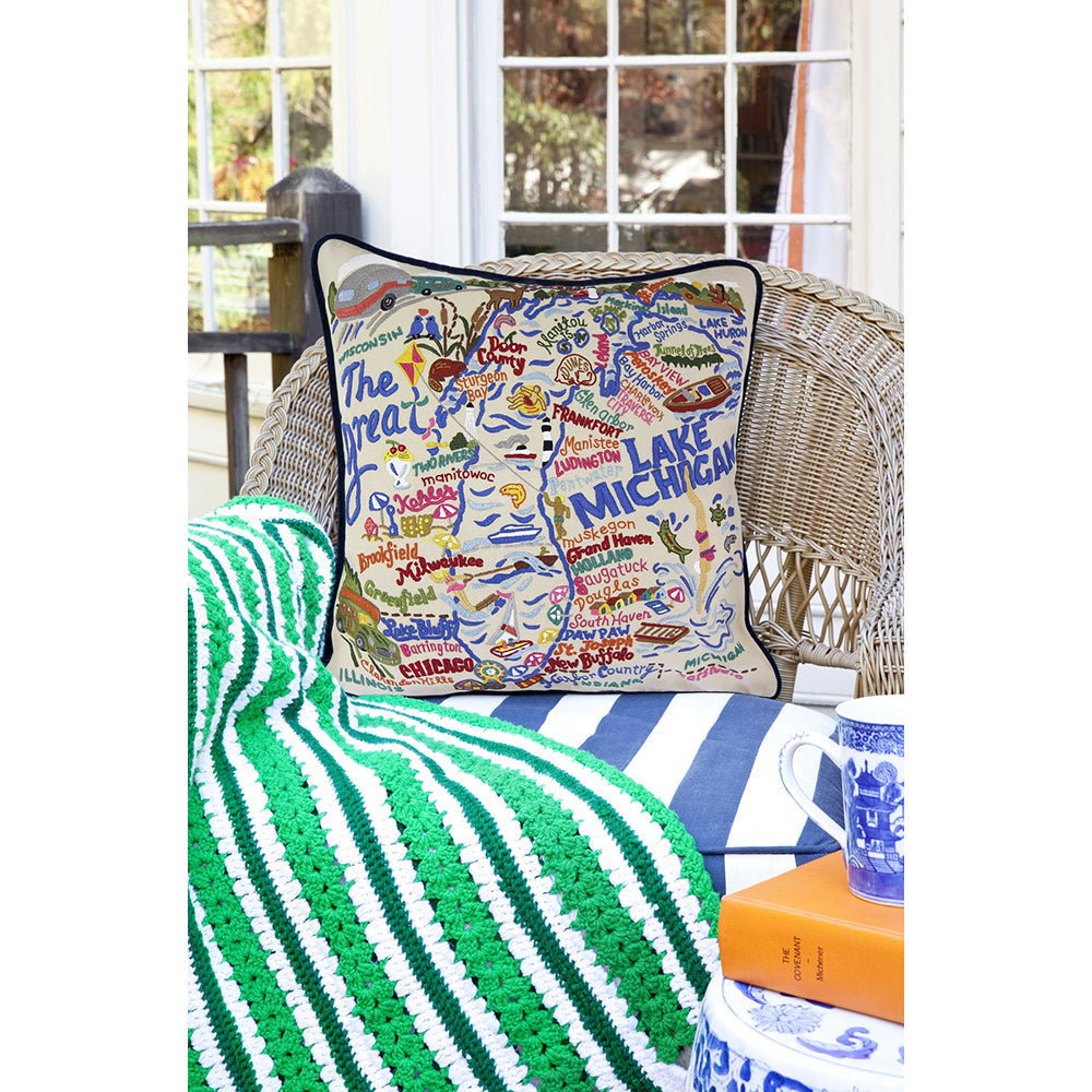 Lake Michigan Hand-Embroidered Pillow from Quirks!