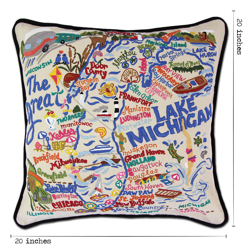 Lake Michigan Hand-Embroidered Pillow from Quirks!
