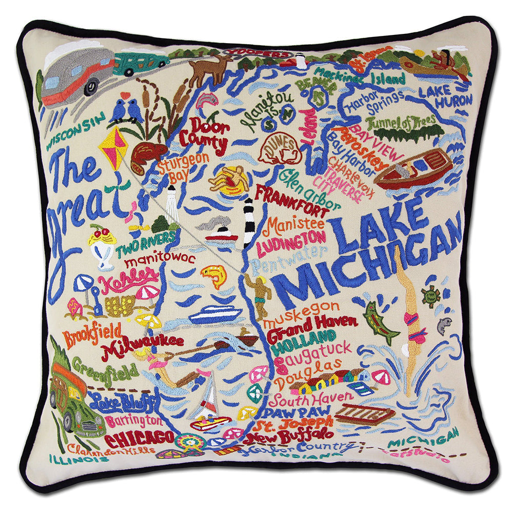 Lake Michigan Hand-Embroidered Pillow from Quirks!