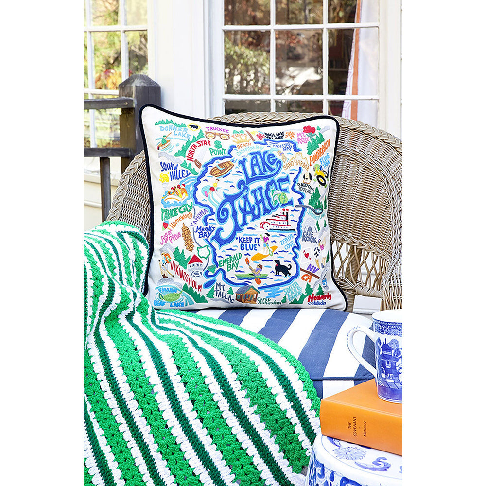 Lake Tahoe Hand-Embroidered Pillow from Quirks!