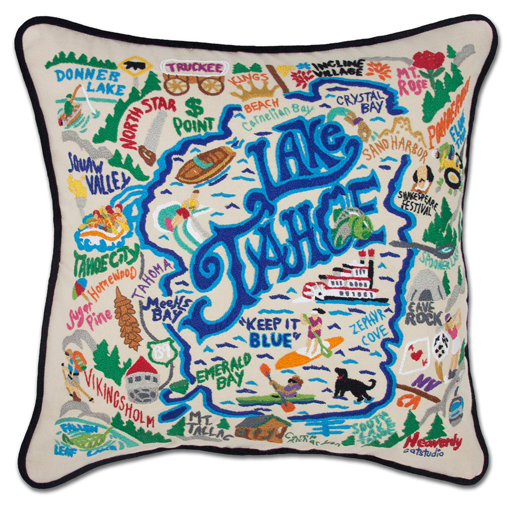 Lake Tahoe Hand-Embroidered Pillow from Quirks!