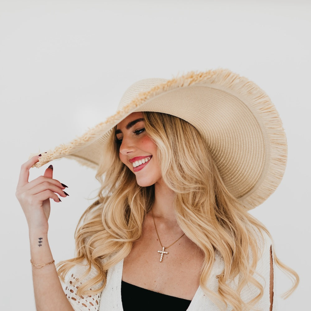 Lake Shore Drive Wide Fringe Sun Hat from Pretty Simple