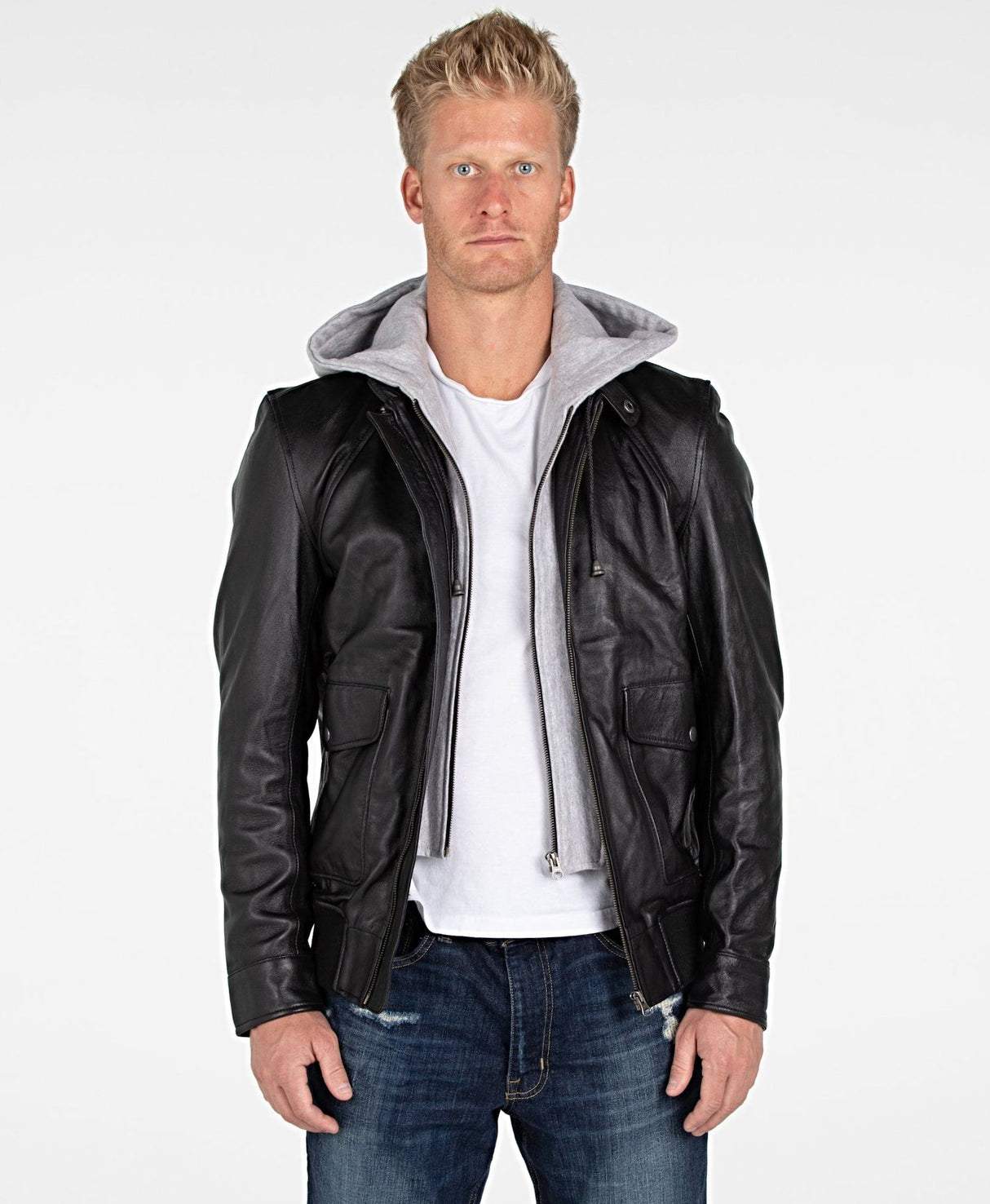Men's Lambskin Hooded Leather Bomber Jacket From FAD
