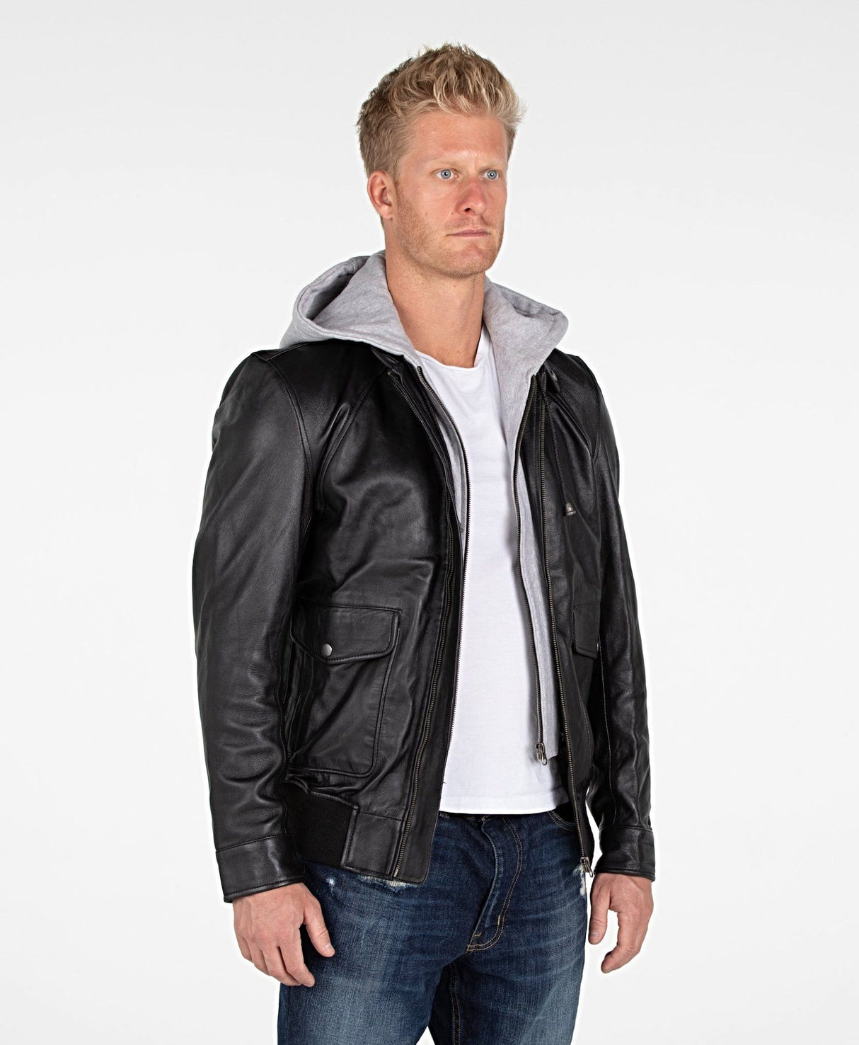 Men's Lambskin Hooded Leather Bomber Jacket From FAD