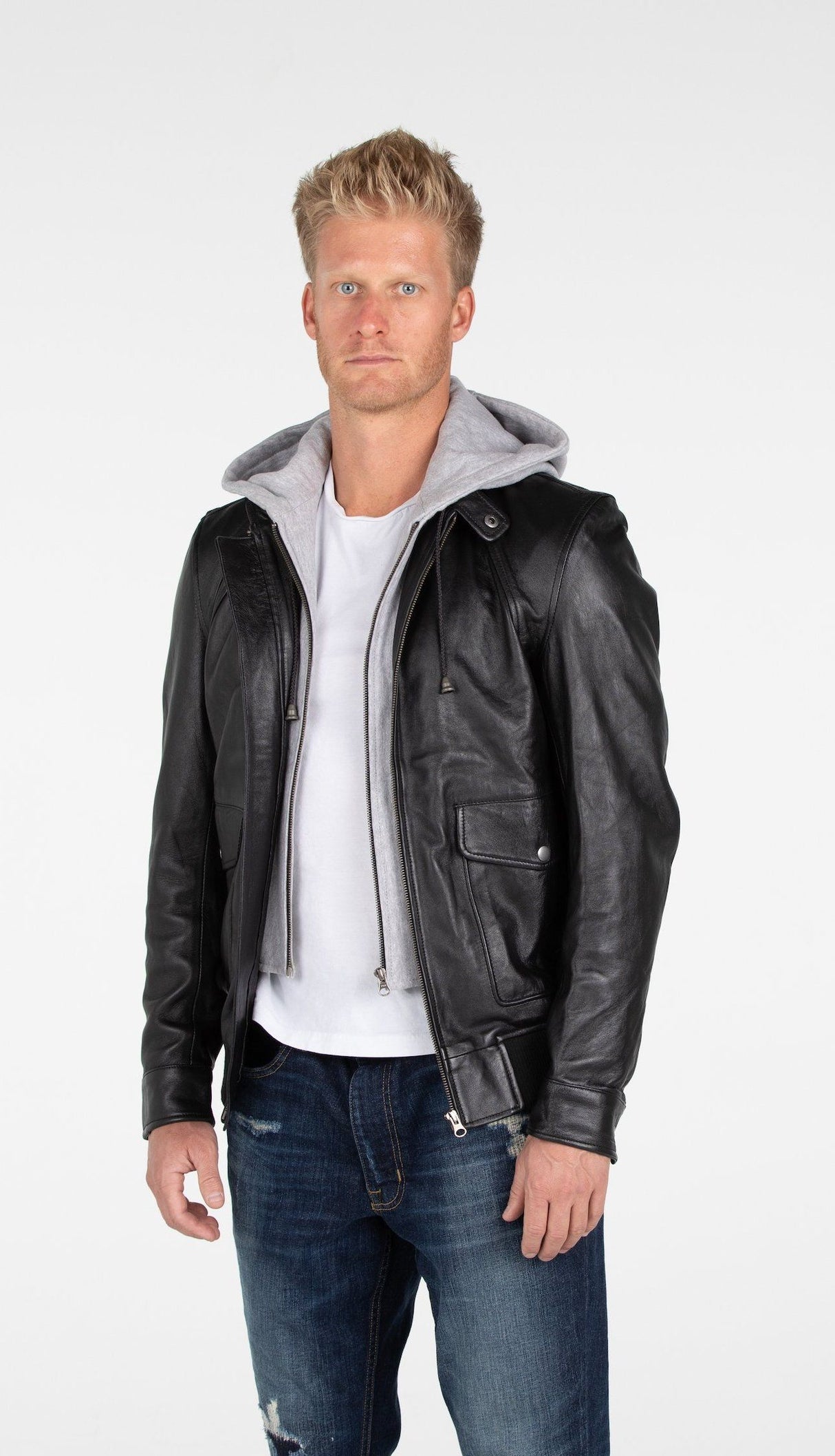 Men's Lambskin Hooded Leather Bomber Jacket From FAD