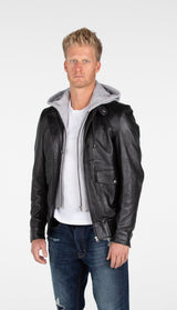 Men's Lambskin Hooded Leather Bomber Jacket From FAD
