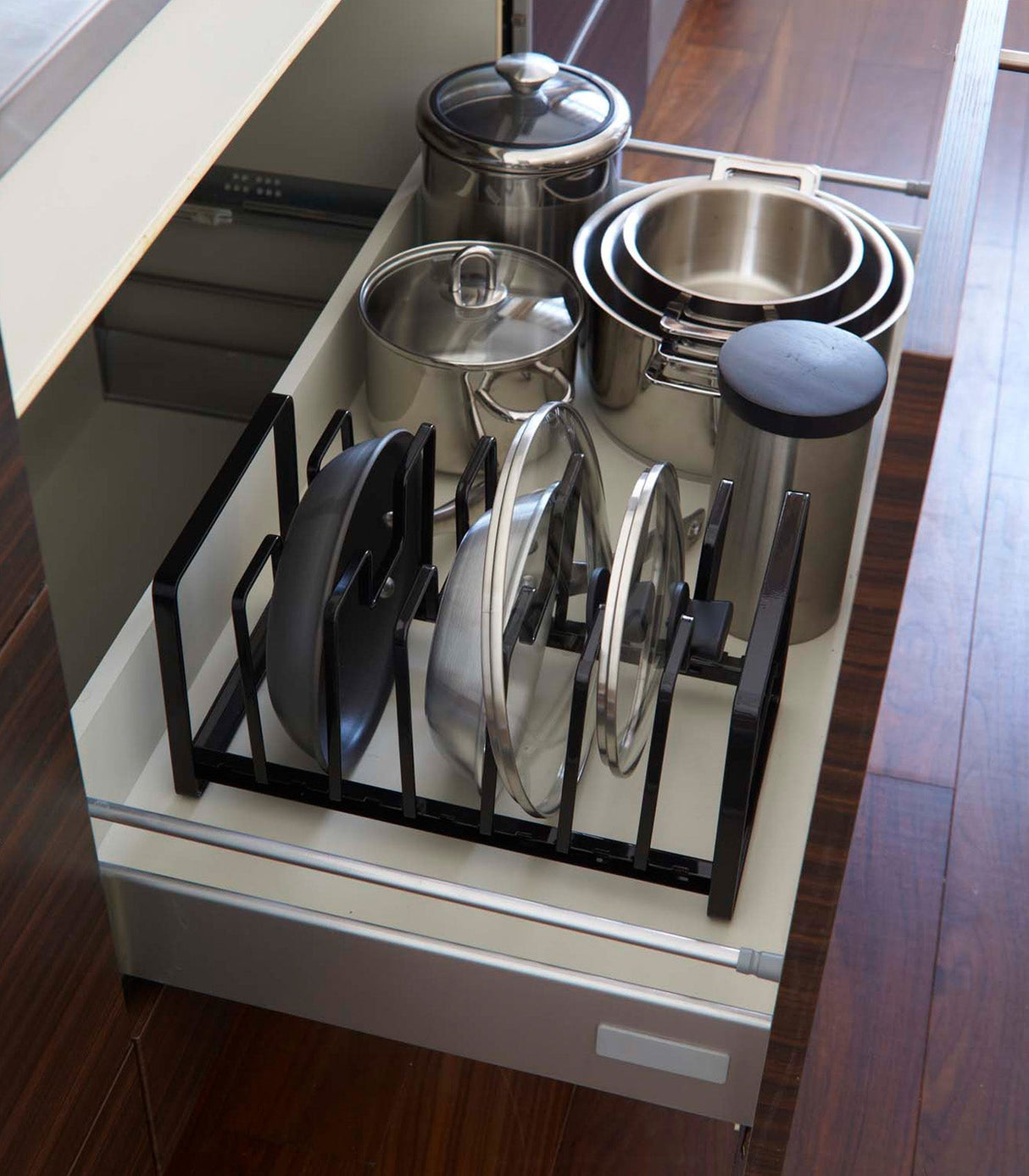 Adjustable Pot Lid and Frying Pan Organizer - Steel from Yamazaki Home