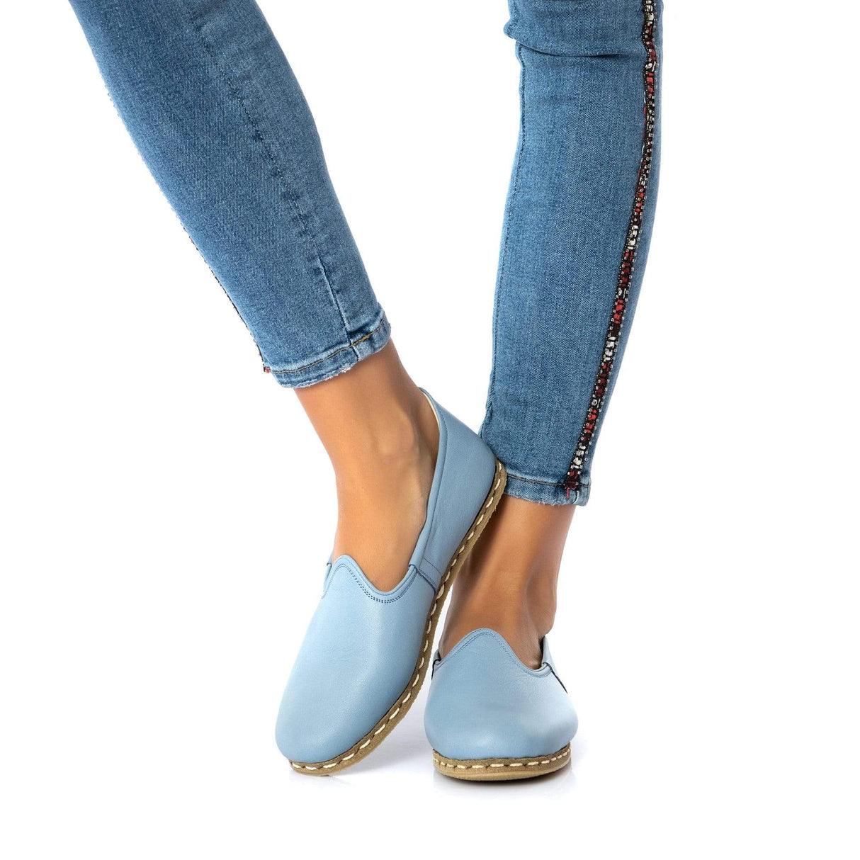 Women's Sky Blue Slip On Shoes from Atlantis Handmade Shoes