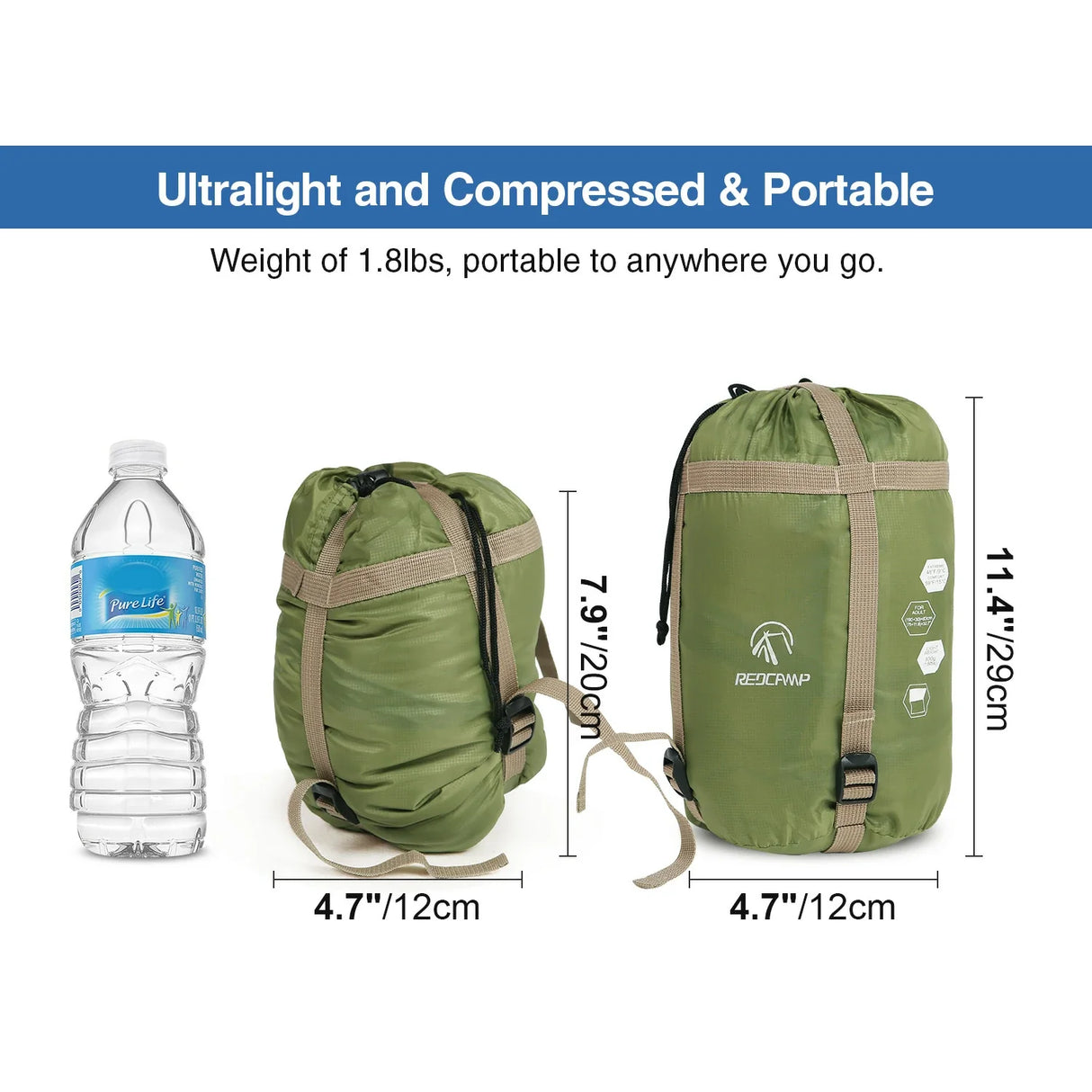 Ultralight Camping Sleeping Bag for Warm Weather,Green Blue Black Navy Blue from Redcamp