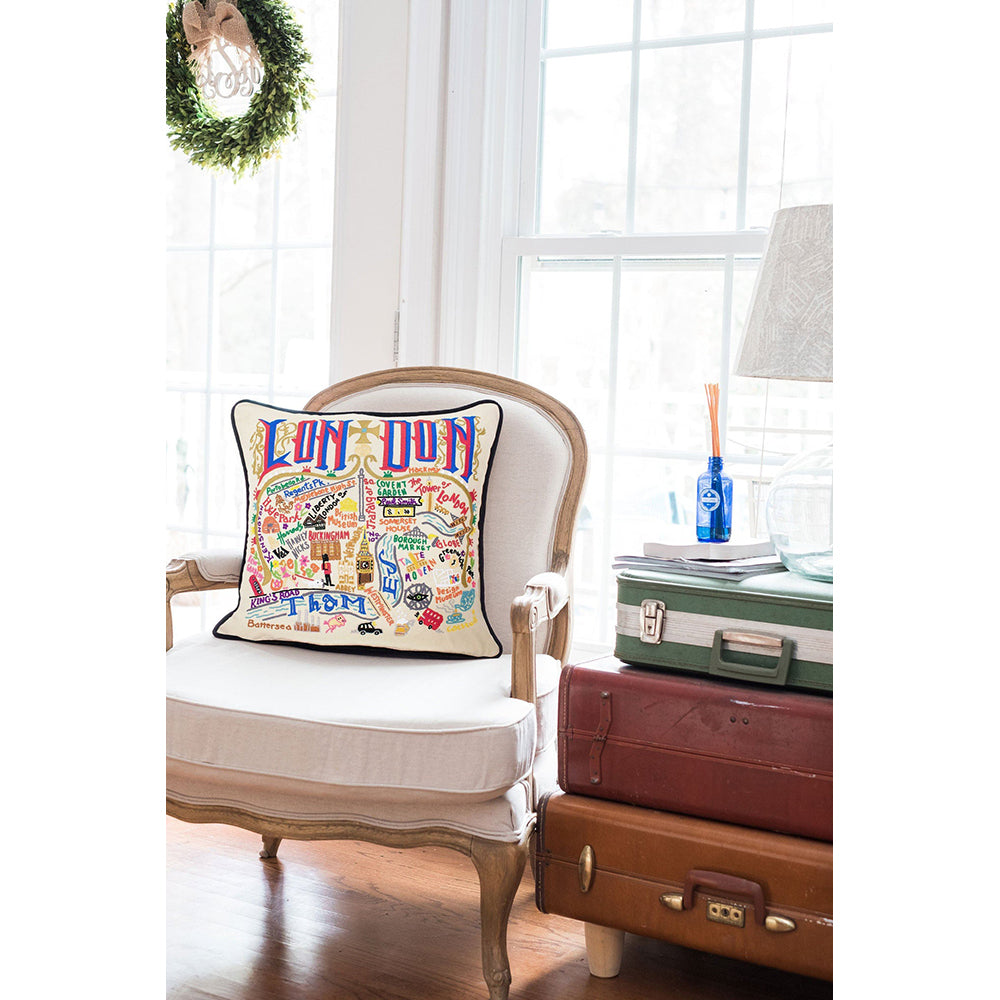 London Hand-Embroidered Pillow from Quirks!