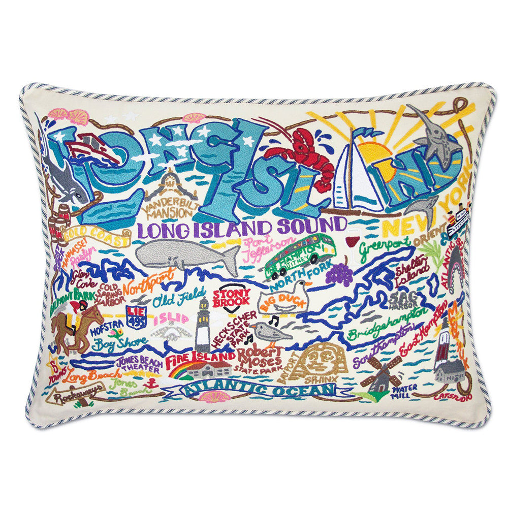 Long Island Hand-Embroidered Pillow from Quirks!