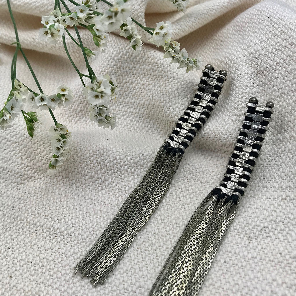 Silver Temple Tassel Earrings from SLATE + SALT