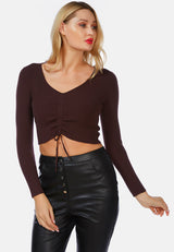 Long Sleeve Drawstring Ruched Top from London Rag International