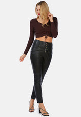 Long Sleeve Drawstring Ruched Top from London Rag International