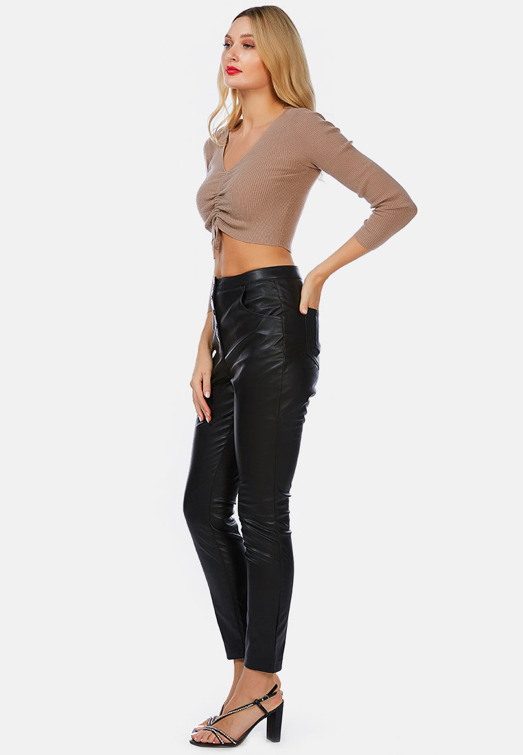 Long Sleeve Drawstring Ruched Top from London Rag International