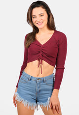 Long Sleeve Drawstring Ruched Top from London Rag International