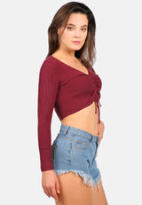 Long Sleeve Drawstring Ruched Top from London Rag International