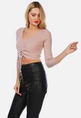 Long Sleeve Drawstring Ruched Top from London Rag International