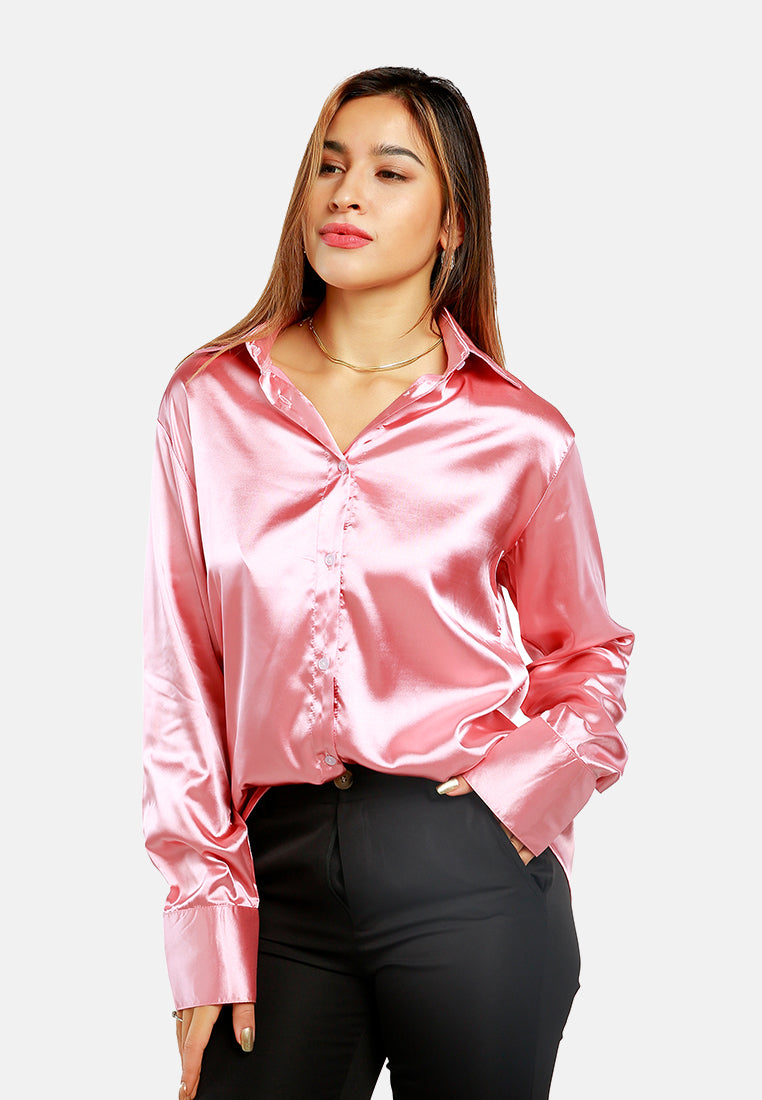 Long Sleeve Satin Shirt Blouse from London Rag International