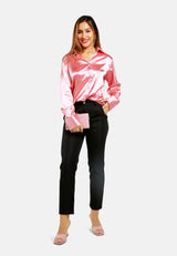 Long Sleeve Satin Shirt Blouse from London Rag International